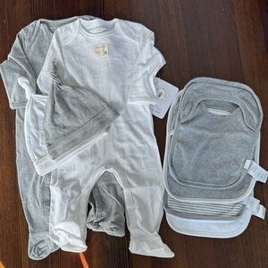 Burt's Bees Gray and White Kids One Pieces Footies